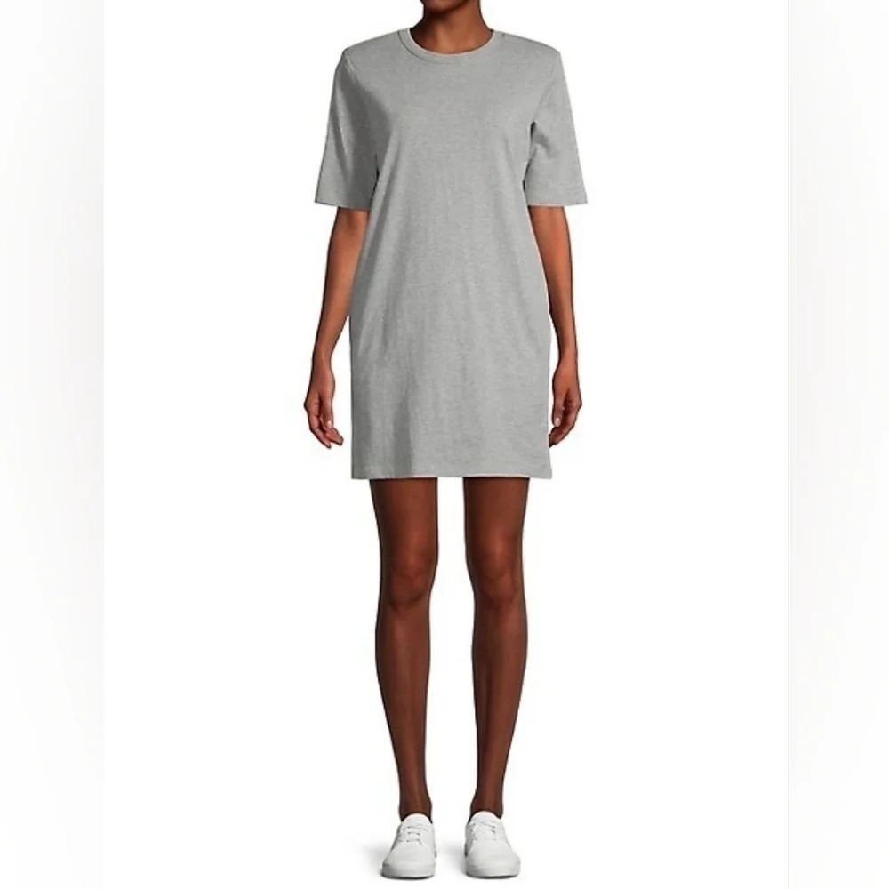 Lord & Taylor Grey Cotton T-Shirt Dress Shoulder Pads Women’s Large